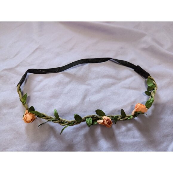 Braided Floral Headband With Roses & Green Leaves - Picture 1 of 1